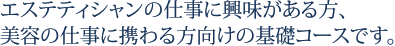 エステティシャンの仕事に興味がある方、美容の仕事に携わる方向けの基礎コースです。